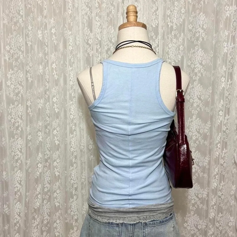 American Eagle‎ Baby Blue Tank Top Size XS Summer Graphic Preppy Lounge - Picture 5 of 6